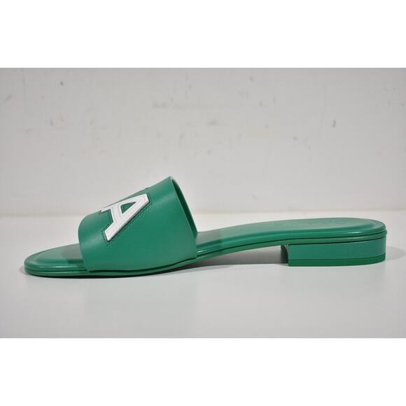 Chanel 23P Green White Leather CC Logo Letter Mules Slide Slip Sandal Flat 40 - Picture 9 of 12